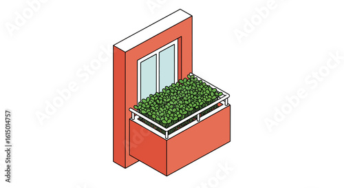 Window box with plants, building facade, urban gardening