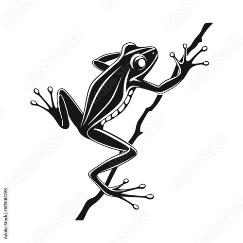 Black Frog Silhouette with Outstretched Limbs on White Background