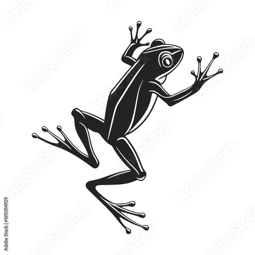 Black Frog Silhouette with Outstretched Limbs on White Background