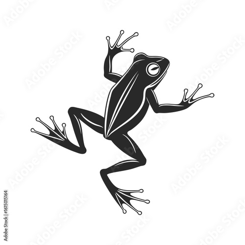Black Frog Silhouette with Outstretched Limbs on White Background