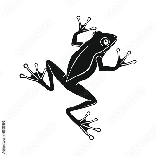 Black Frog Silhouette with Outstretched Limbs on White Background