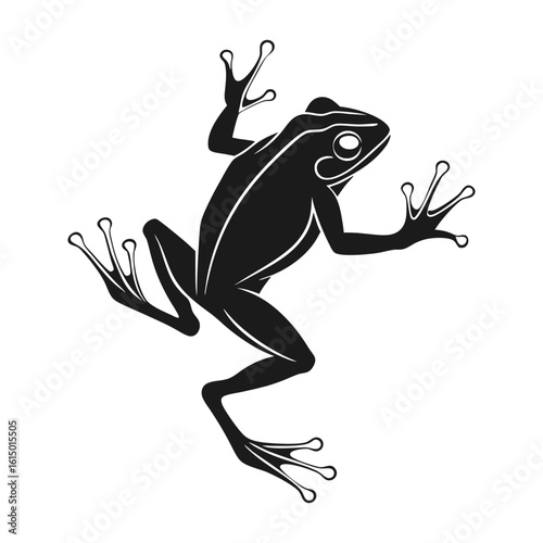 Black Frog Silhouette with Outstretched Limbs on White Background