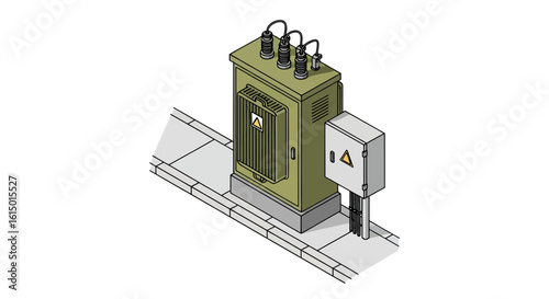 Electrical transformer substation equipment isolated on pavement