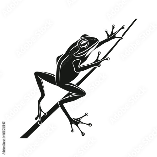 Black Frog Silhouette with Outstretched Limbs on White Background