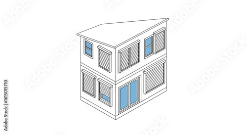Two-story house with shutters isometric view