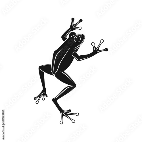 Black Frog Silhouette with Outstretched Limbs on White Background
