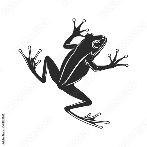 Black Frog Silhouette with Outstretched Limbs on White Background