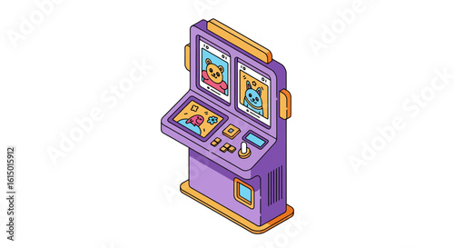 Slot machine game with cat characters isometric view