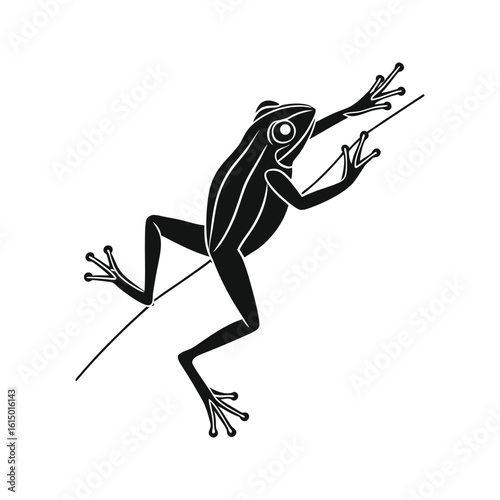 Black Frog Silhouette with Outstretched Limbs on White Background
