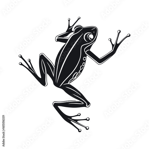 Black Frog Silhouette with Outstretched Limbs on White Background