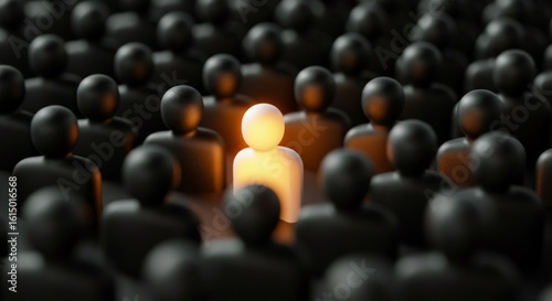 Stand Out from the Crowd Concept with Glowing Individual in Dark Group.