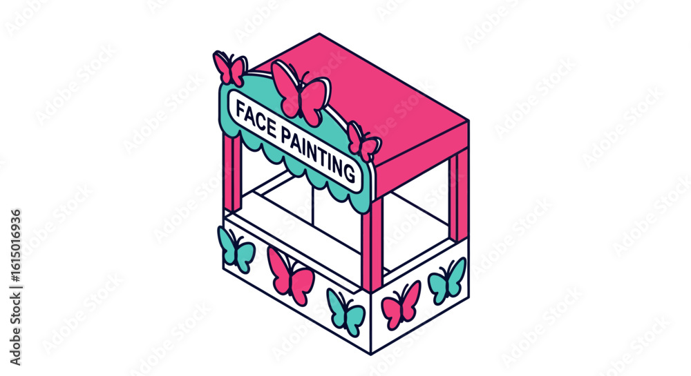 Fototapeta premium Face painting booth with butterflies, colorful carnival stand