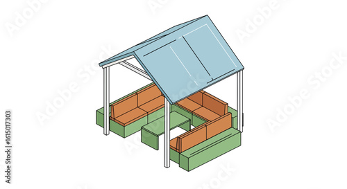 Outdoor seating area with pergola and sectional sofa