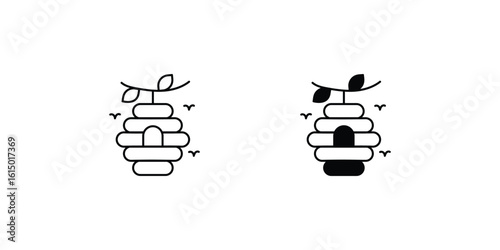 bee hive set icon with white background vector stock illustration