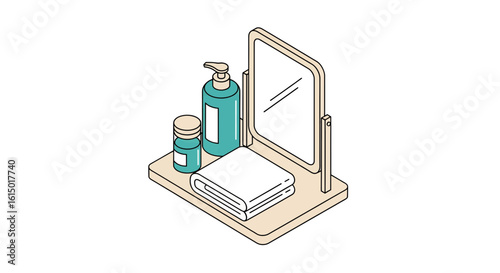 bathroom accessories mirror skincare toiletries flat style