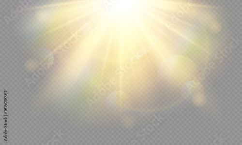 Vector transparent sunlight. Special rainbow lens flare light effect isolated on transparent background. Bright shining sun rays for design.