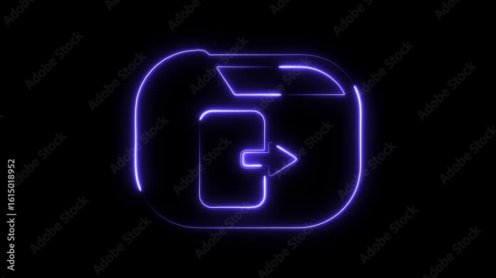 Glowing Neon Exit Icon With Arrow Symbol Animation on Black Background Digital Interface Concept for Logout Sign Out