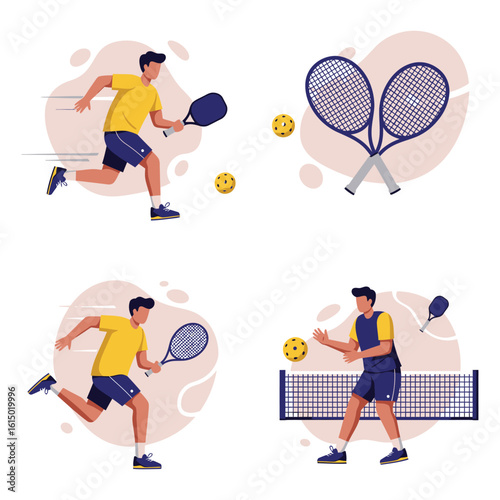 Pickleball Players Action Shots and Equipment