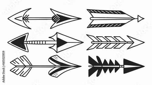 Collection of hand drawn tribal arrow designs