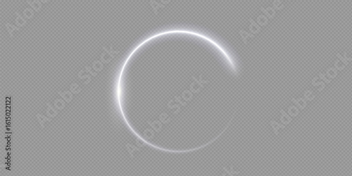 Light circle white swirl. Curved white line light effect. Darkening of the moon. Flash vector semicircle and spark light effect. Glowing white speed circle portal on the road.