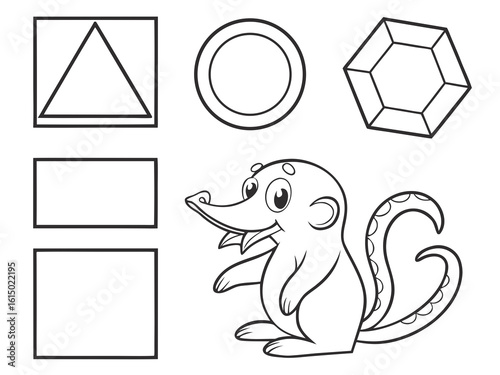 Cute cartoon monster with geometric shapes for learning
