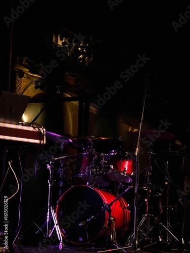 Photography Musical Drums on Stage Under Vibrant Lighting