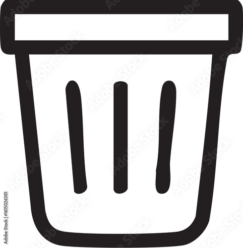 Simple black and white trash can line icon.