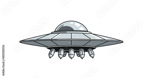 Futuristic flying saucer design with advanced propulsion systems for outer space exploration and transportation