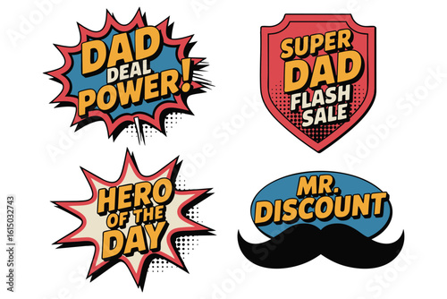 Father's Day Sale: Superhero Dad Comic Design Elements