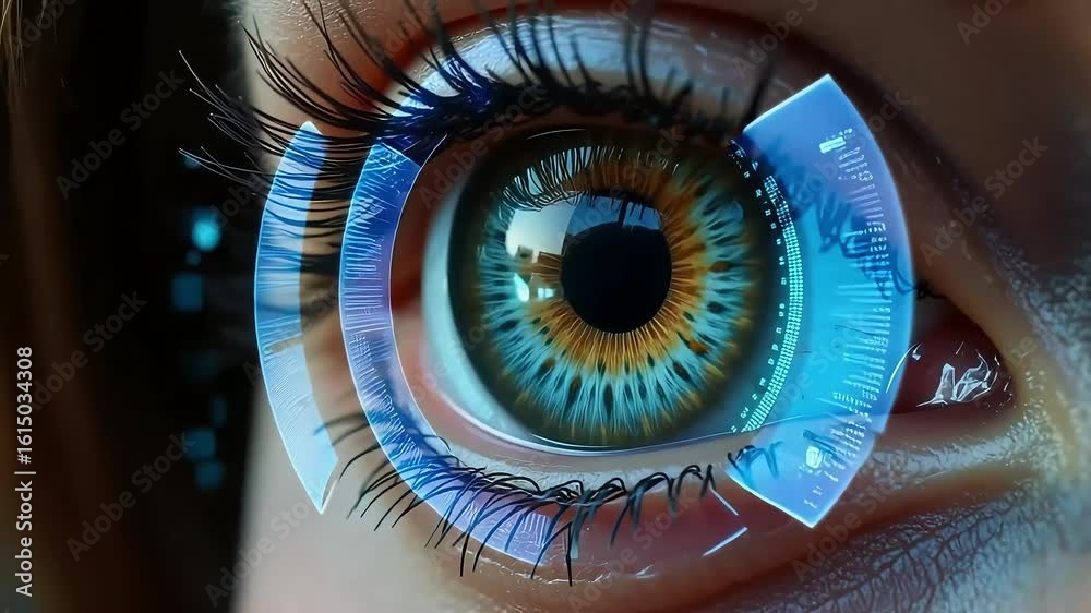 Dynamic eye scan with futuristic tech overlay for vision science and ...