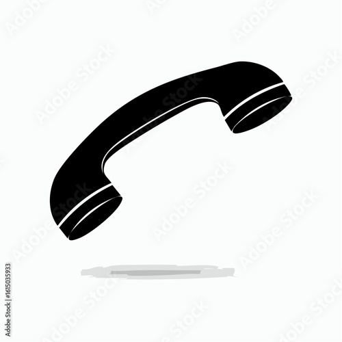 A black silhouette of a classic telephone handset tilted slightly, minimal flat icon style