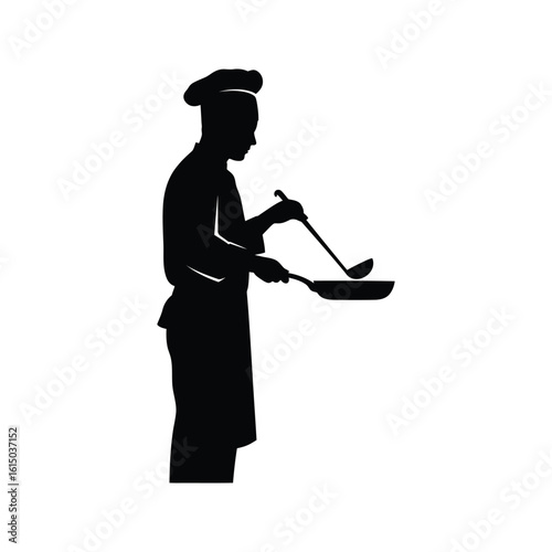 Chef Silhouette Cooking in Pan Restaurant Culinary Food Cook Kitchen