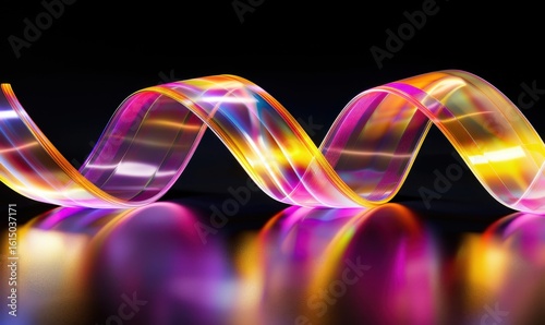 Abstract colorful ribbon shape with reflections on a shiny surface