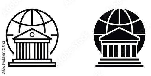 Banking and Finance Icon Bundle International Bank Silhouettes in Diverse Vector Styles