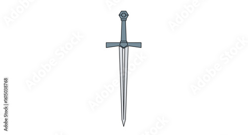 A gleaming medieval longsword with a patterned blade on a white background ready for adventure and epic battles