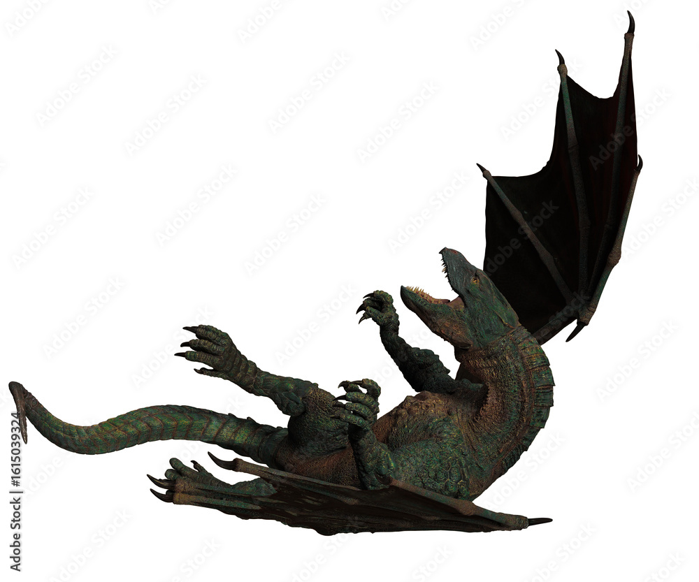 Fototapeta premium 3D rendered green dragon isolated on transparent background