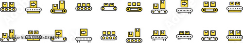 Set of Filled Color Icons of Conveyor Belt. Minimalistic Linear Pictogram for Web and Graphic Design, Apps, Banners, Social Network and Cards