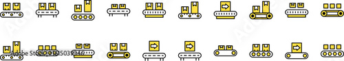 Collection of Filled Color Icons of Conveyor Belt. Minimalistic Linear Pictogram for Web and Graphic Design, Apps, Banners, Social Network and Cards