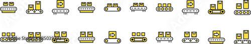 Pack of Filled Color Icons of Conveyor Belt. Minimalistic Linear Pictogram for Web and Graphic Design, Apps, Banners, Social Network and Cards