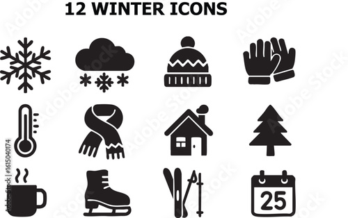 Winter season icons in flat design