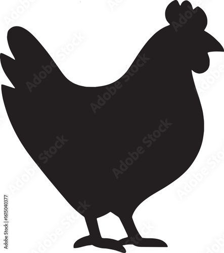 Silhouette of a Chicken Raising and Cultivating Poultry on a Farm for Agricultural Food Production