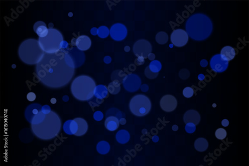Bokeh set. Multiple blurred circles randomly distributed with soft focus. Depth created by overlapping transparent layers on dark background.