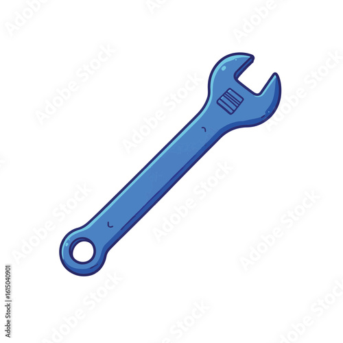 Blue adjustable wrench on white background, essential tool concept