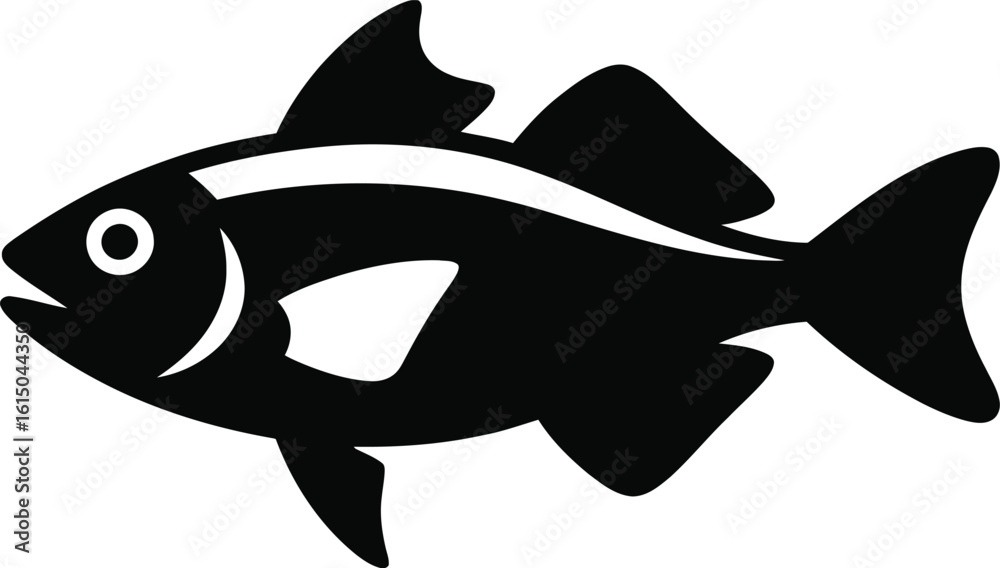 Obraz premium Black silhouette of a fish on a white background animal