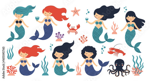 Charming mermaid collection underwater fantasy creatures aquatic life ocean magic fairy tales mythical beings