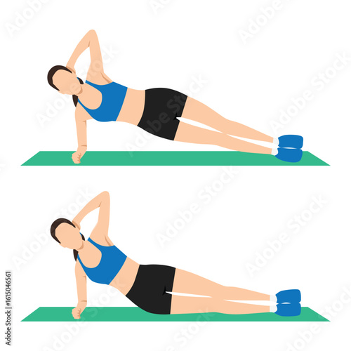 Woman Performing Side Bridge Exercise. Flat vector illustration isolated on white background