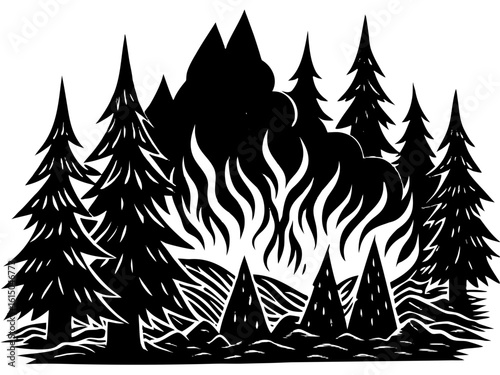 Forest Wildfire: Devastation of Burning Trees
