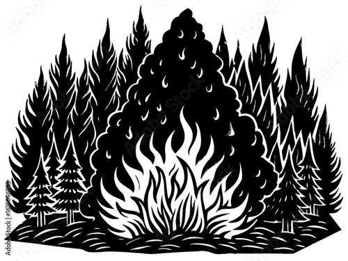 Forest Wildfire: Devastation of Burning Trees
