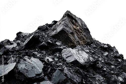 Striking mountain of raw bituminous coal on an isolated white backdrop