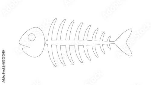 Continuous Line Drawing of a Fish Skeleton Symbolizing Remains and Anatomy